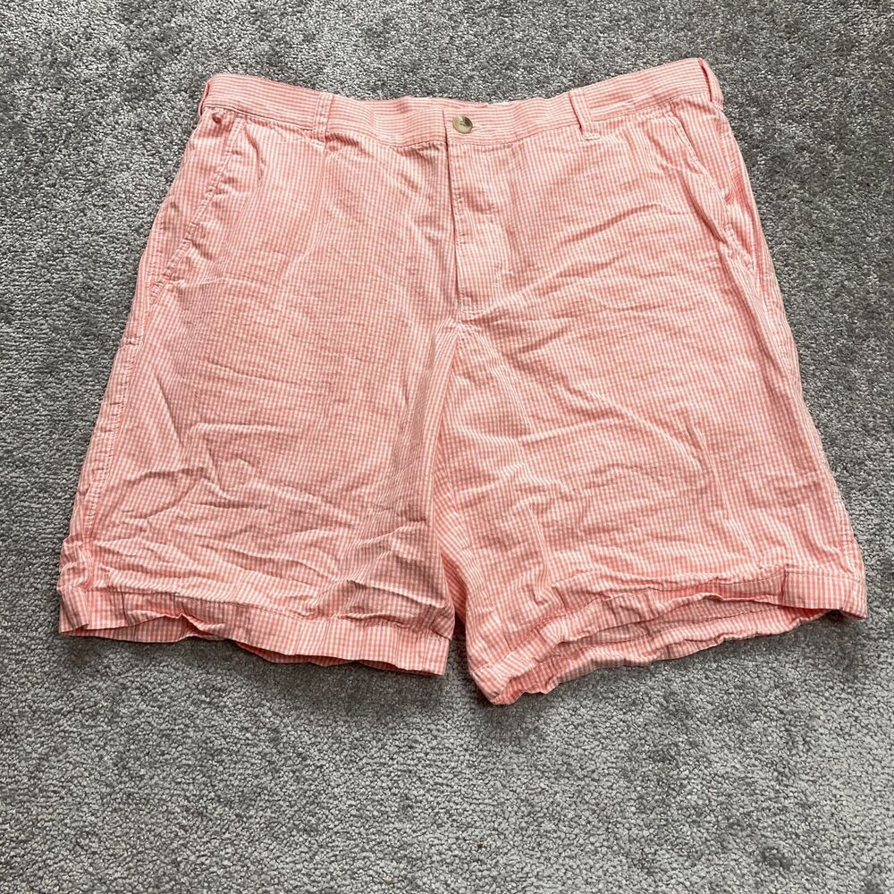 Columbia PFG Super Bonehead Chino Shorts Mens 36x9 Orange White Checkered Cotton